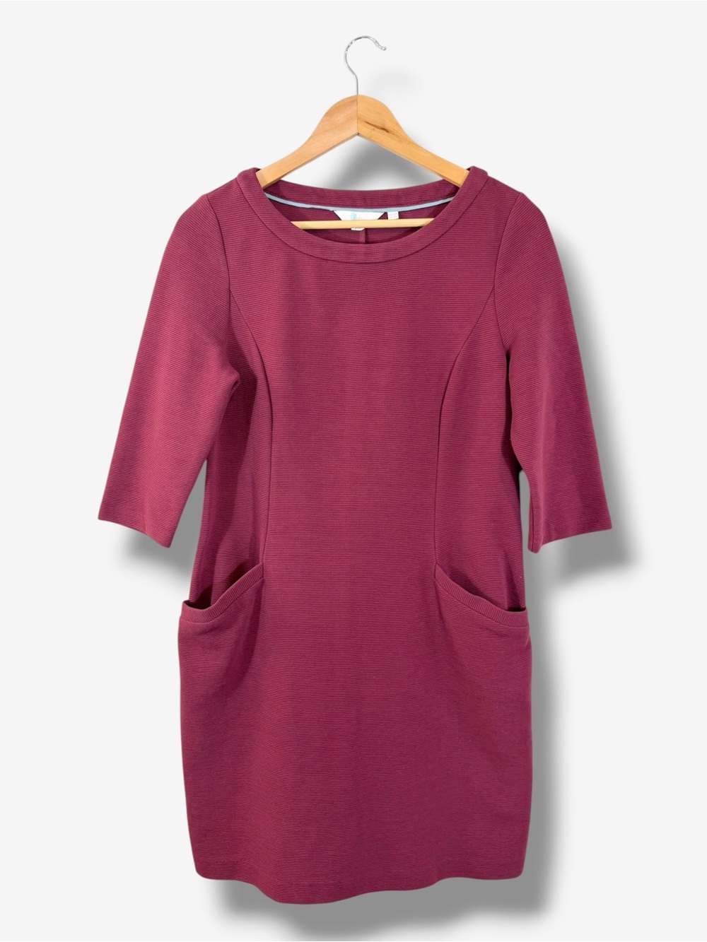 Boden Wine Purple Shift Pocket Dress Size 8 Ribbed Knit Casual Preppy Office